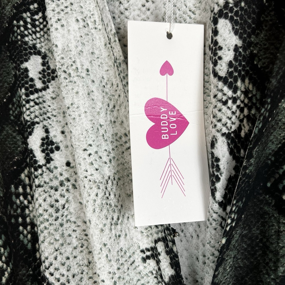 Buddy Love Snakeskin Print Maxi Dress Grey Black V-Neck Long Sleeve Slit Large - Picture 6 of 16